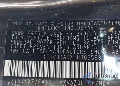 2020 Toyota Camry Le from USA, damaged, VIN 4T1C11AK7LU305598